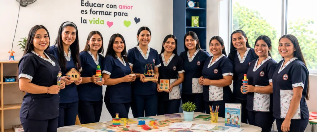 estudiantes del técnico en primera infancia de IMTEL haciendo prácticas