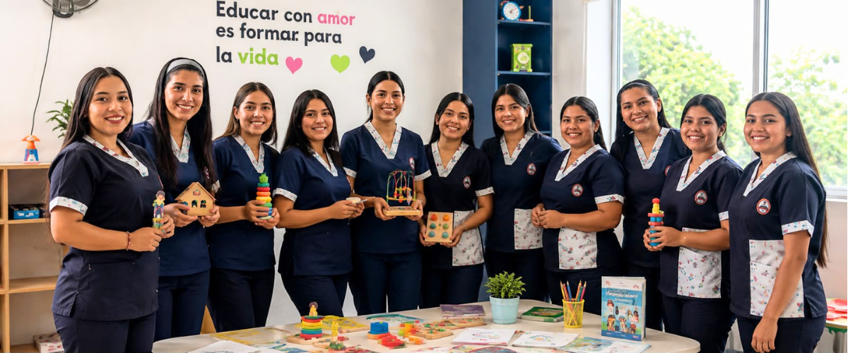 estudiantes del técnico en primera infancia de IMTEL haciendo prácticas