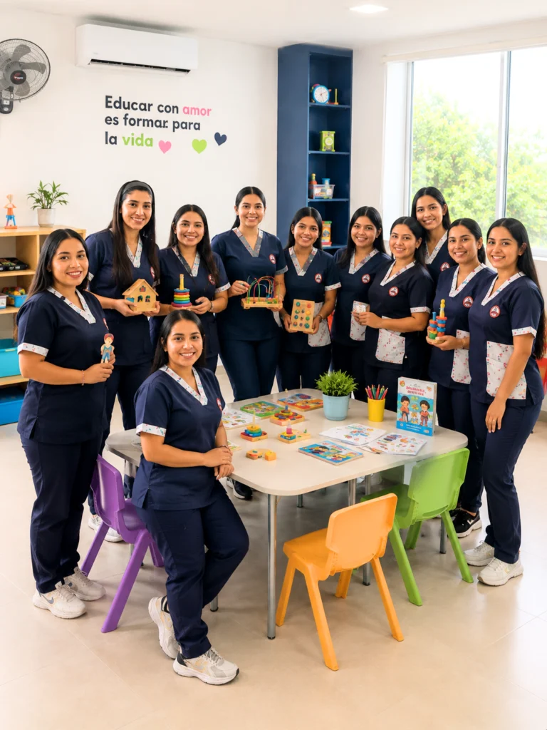 estudiantes de primera infancia de IMTEL realizando prácticas en la Institución